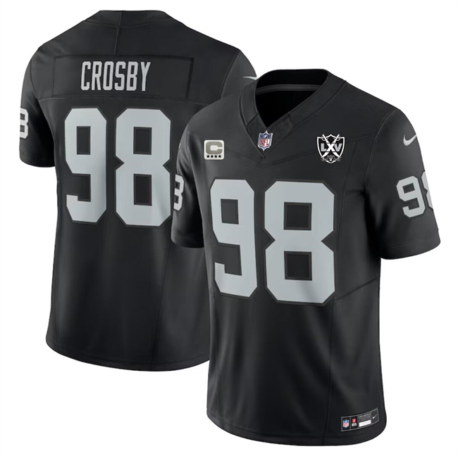 Men's Las Vegas Raiders #98 Maxx Crosby Black 2024 F.U.S.E With 4-Star C Patch And 65th Anniversary Patch Vapor Football Stitched Jersey